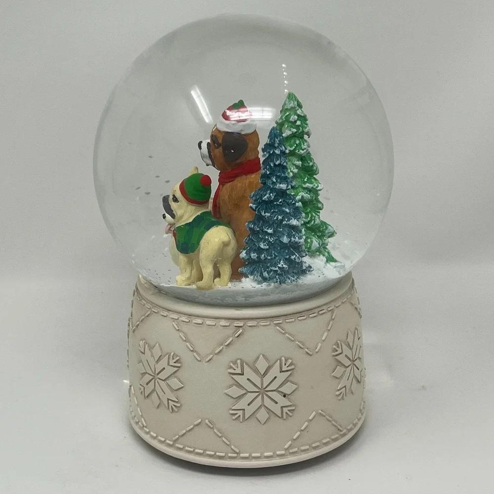 Sincerely Santa Musical Snow Globe Boxer French Bulldog Pomeranian NWT Water Dog